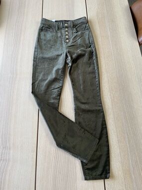 7 For All Man Kind High-Waist Olive Green Button-Fly Women's Velvet pants 23